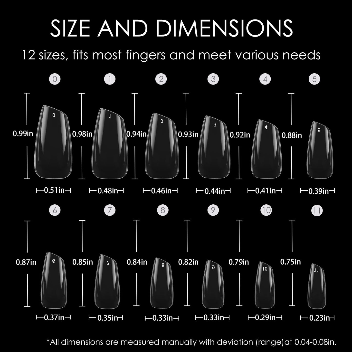 Wellquinn Lipstick Clear Gel Nail Tips 240pcs Acrylic Nails Professional Nail Extension Tips Decoration 12 Sizes