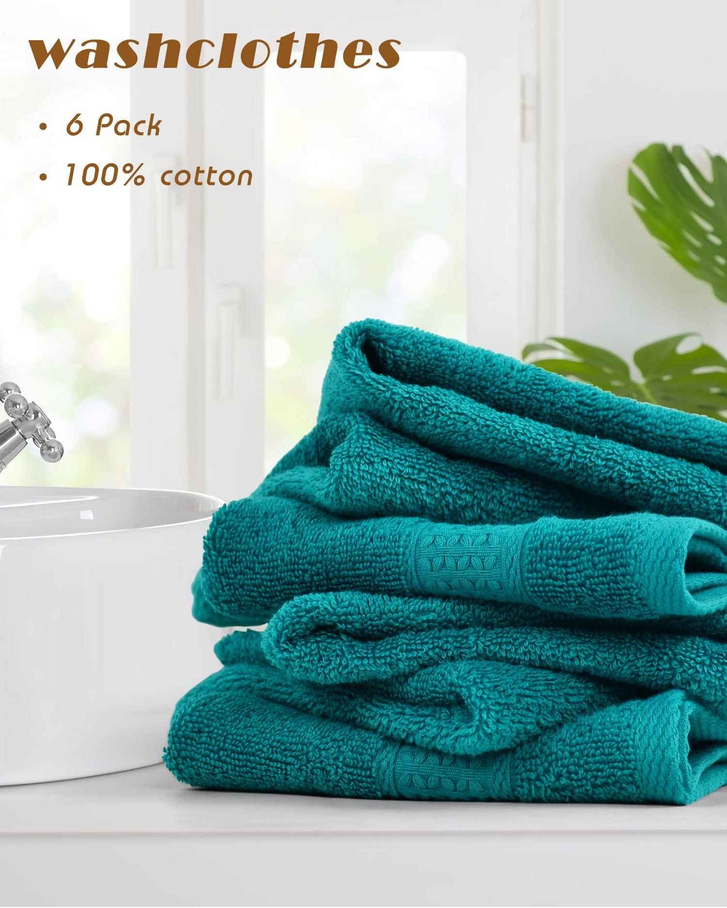 Cleanbear Wash Cloths Turquoise Washcloths for Face and Body Ultra Soft Washcloth for Sensitive Skins 6 Pack 13 by 13 Inches