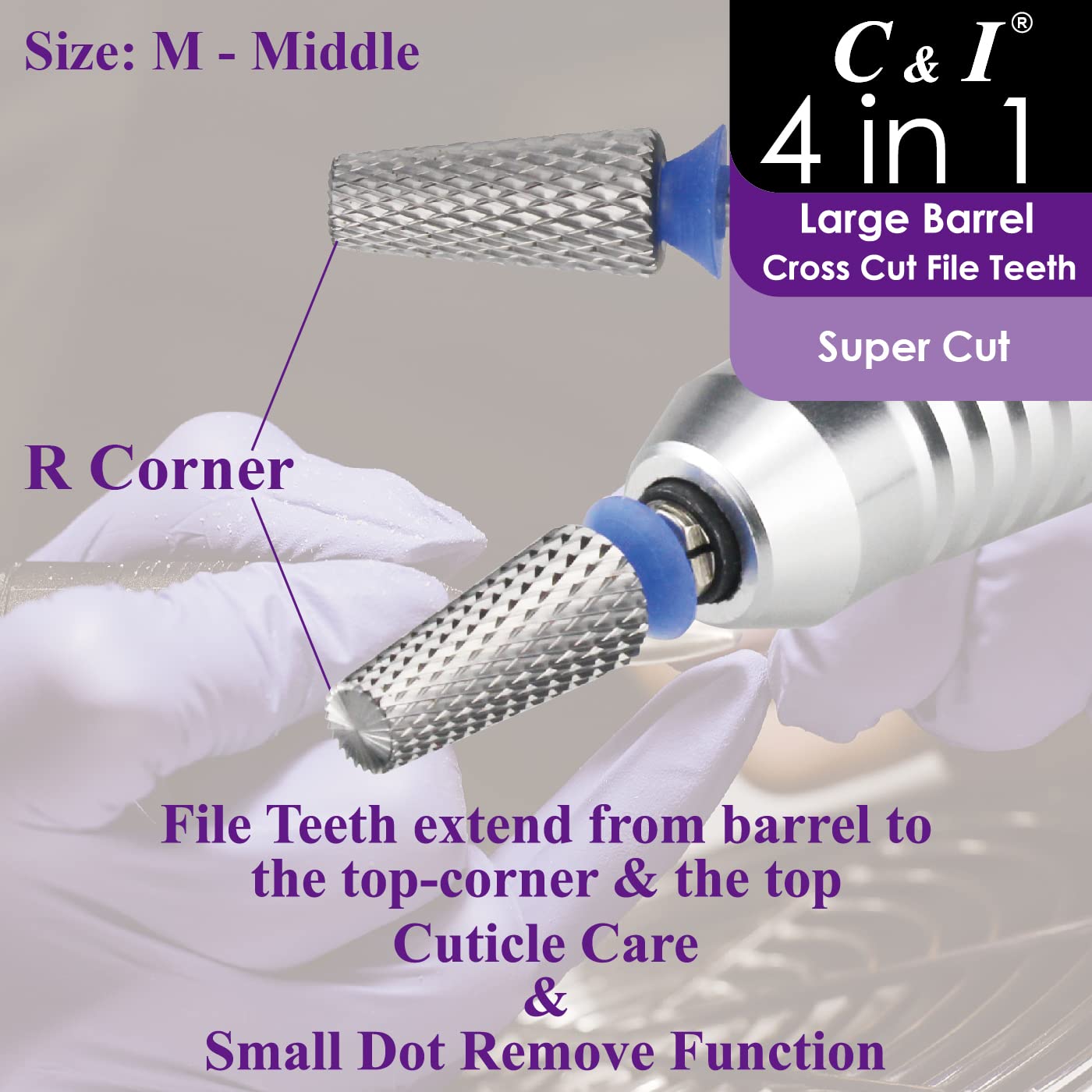 C & I Nail Drill Bit 4 in 1 Super Cut E-File, Multi-function plus Upgrade File-Teeth, Large Barrel & Cross Cut, for Manicure Drill Machine, Help Nail Tech to Remove Nail Works (Coarse-C)