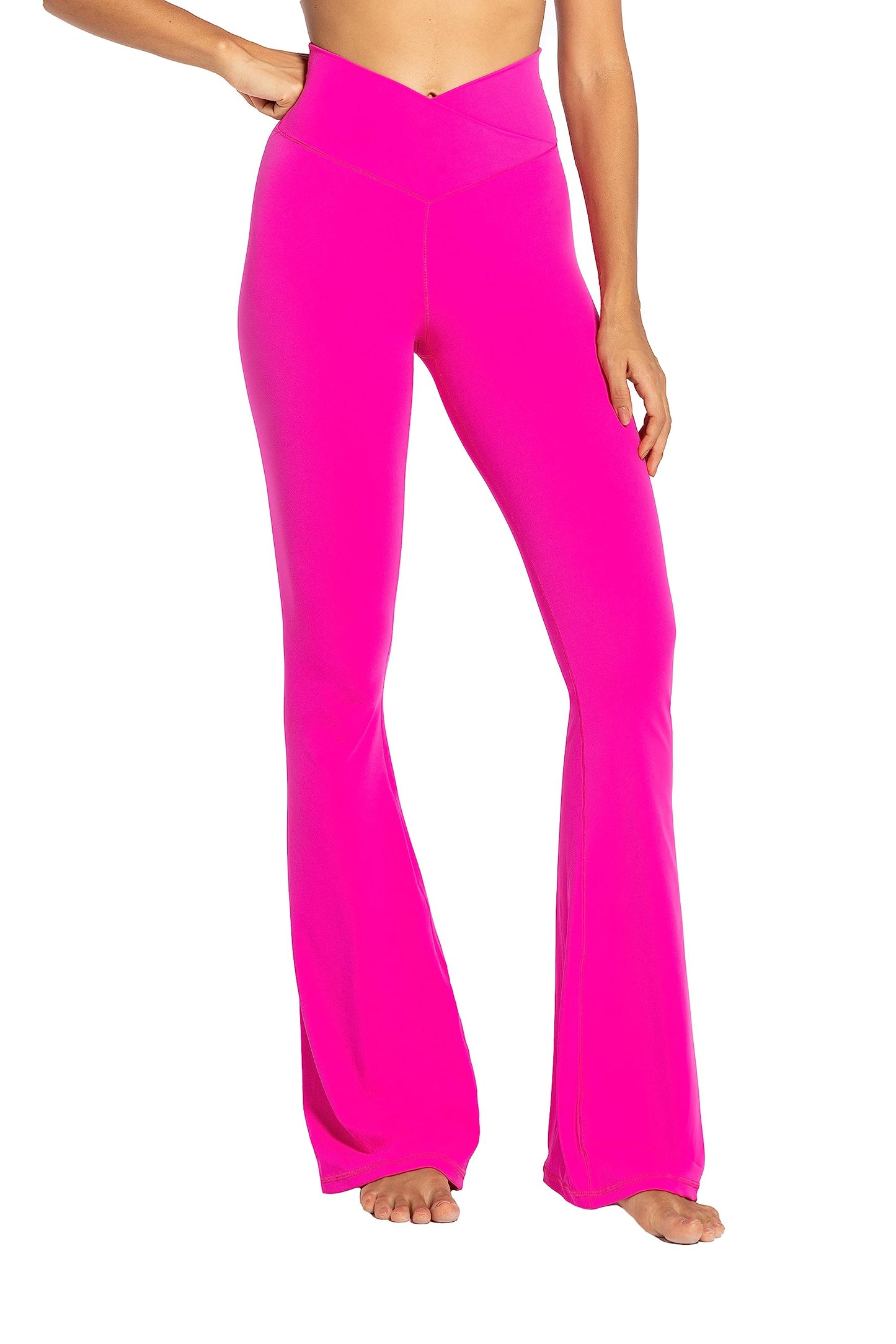 Sunzel Flare Leggings, Crossover Yoga Pants for Women with Tummy Control, High-Waisted and Wide Leg Hot Pink