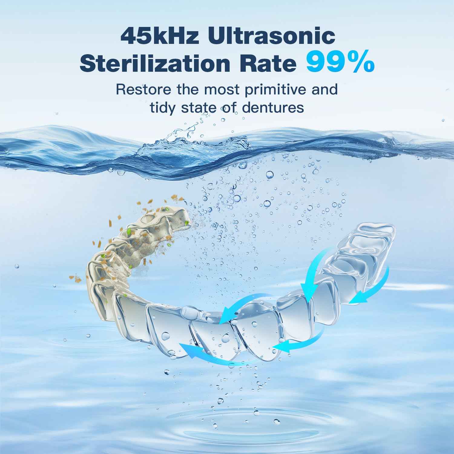 Ultrasonic Retainer Cleaner Machine,45kHz Ultrasonic Cleaner,360°Cleaning for Dentures,Aligner,Mouth Guard,Jewelry,Braces,Toothbrush Heads with 200 ML Dental Cleaning Pod, 3 Modes,Black