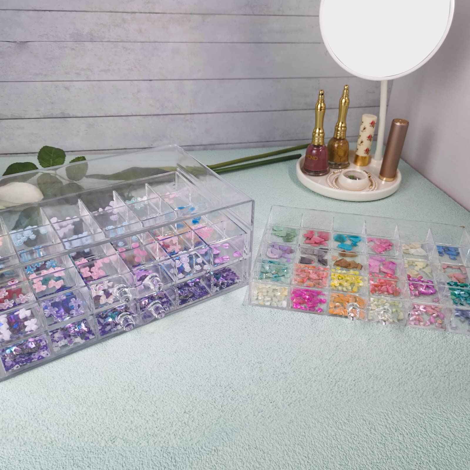 Guolich 3 Tier 72 Lattice Nail Organizers and Storage Clear Acrylic Nail Jewellery Accessories Storage Case Holder Shelves Display Rack Stand for Painted Glue,Brushed Glue,Carving Glue Nail Table