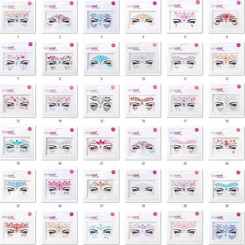 32 PCS Face Gems (RANDOM DESIGNS) Self- Adhesive Glitter Jewel Tattoo Sticker Festival Gems Rave Party Body Make Up C2ZAKMIX-A