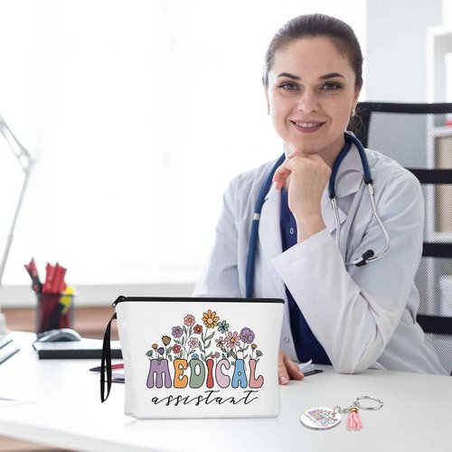 Sieral 6 Pcs Medical Gift for Women Tote Canvas Bag Makeup Cosmetic Bag Motivational Keychain Medical Assistant Pharmacist Appreciation Favor