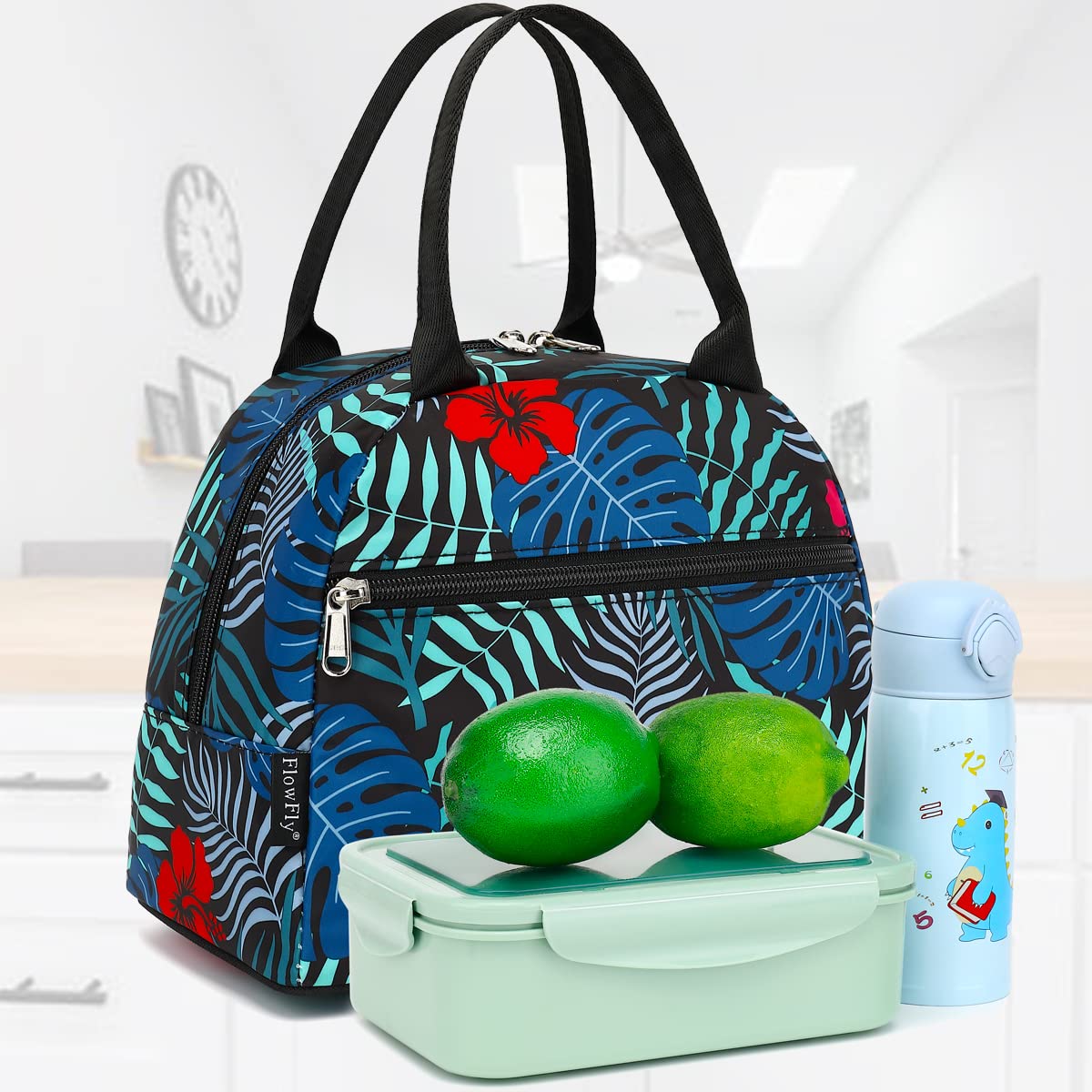 FlowFly Lunch Bag Tote Bag Lunch Organizer Lunch Holder Insulated Lunch Cooler Bag for Women/Men,Leaf