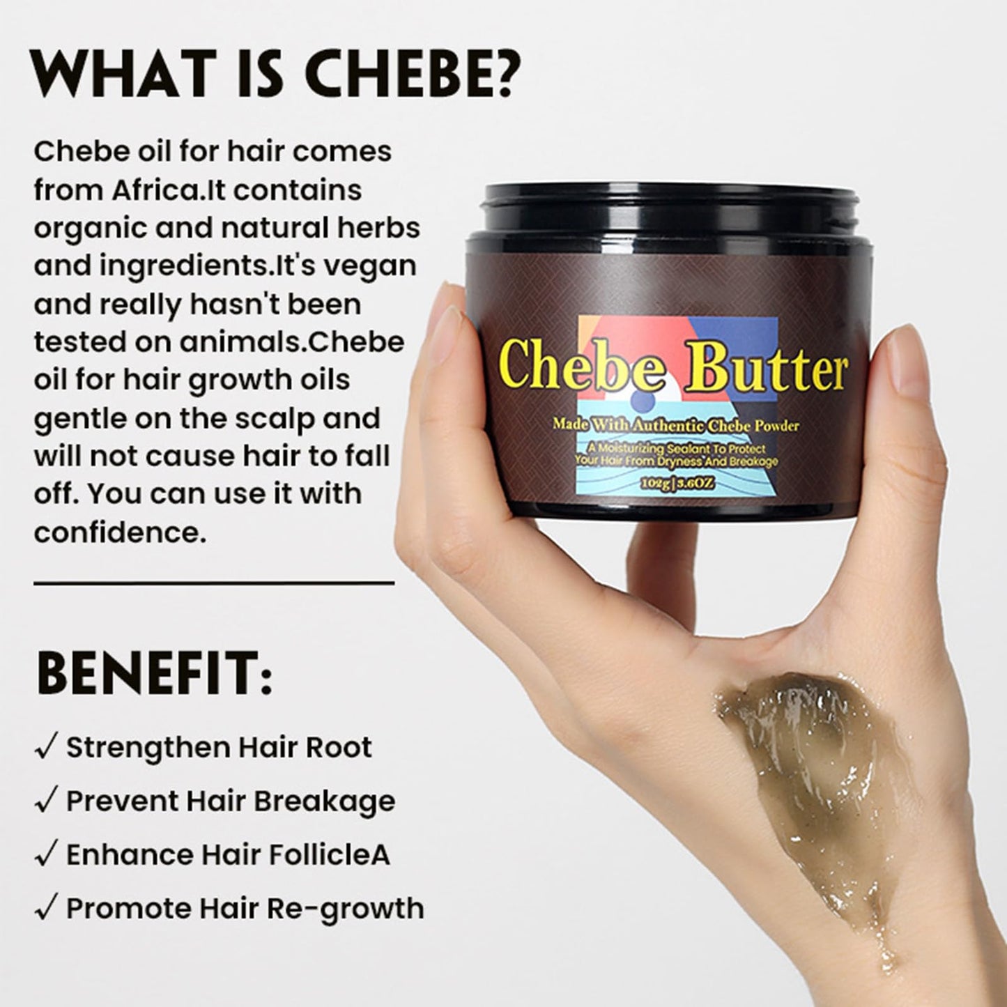 Chebe Butter for Hair Growth with Castor Oil- All-Natural Ingredients, Moisturizing & Hair Thickening, Chebe Hair Butter– Hair Deep Conditioning, Unisex Chebe Butter for All Hair Types 3.6 Oz