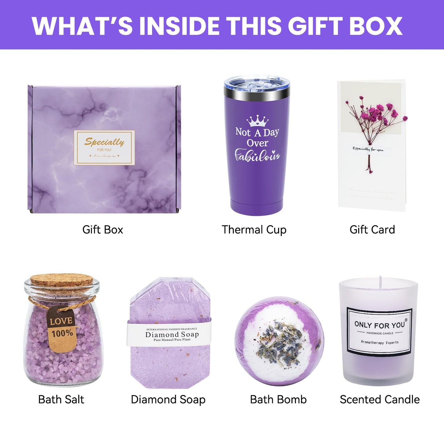 Spa Gift for Women, Bath and Body Works Gift Set ,Mother's Day Gifts and Milk Blossoms Self Care Package Gift or Women Christmas Birthday Mothers Day for Mom Relaxing (Purple)