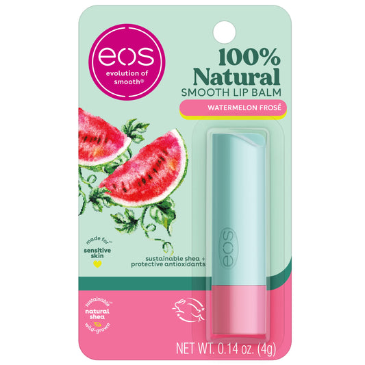 eos 100% Natural Lip Balm- Watermelon Frosé, Dermatologist Recommended for Sensitive Skin, All-Day Moisture Lip Care, 0.14 oz