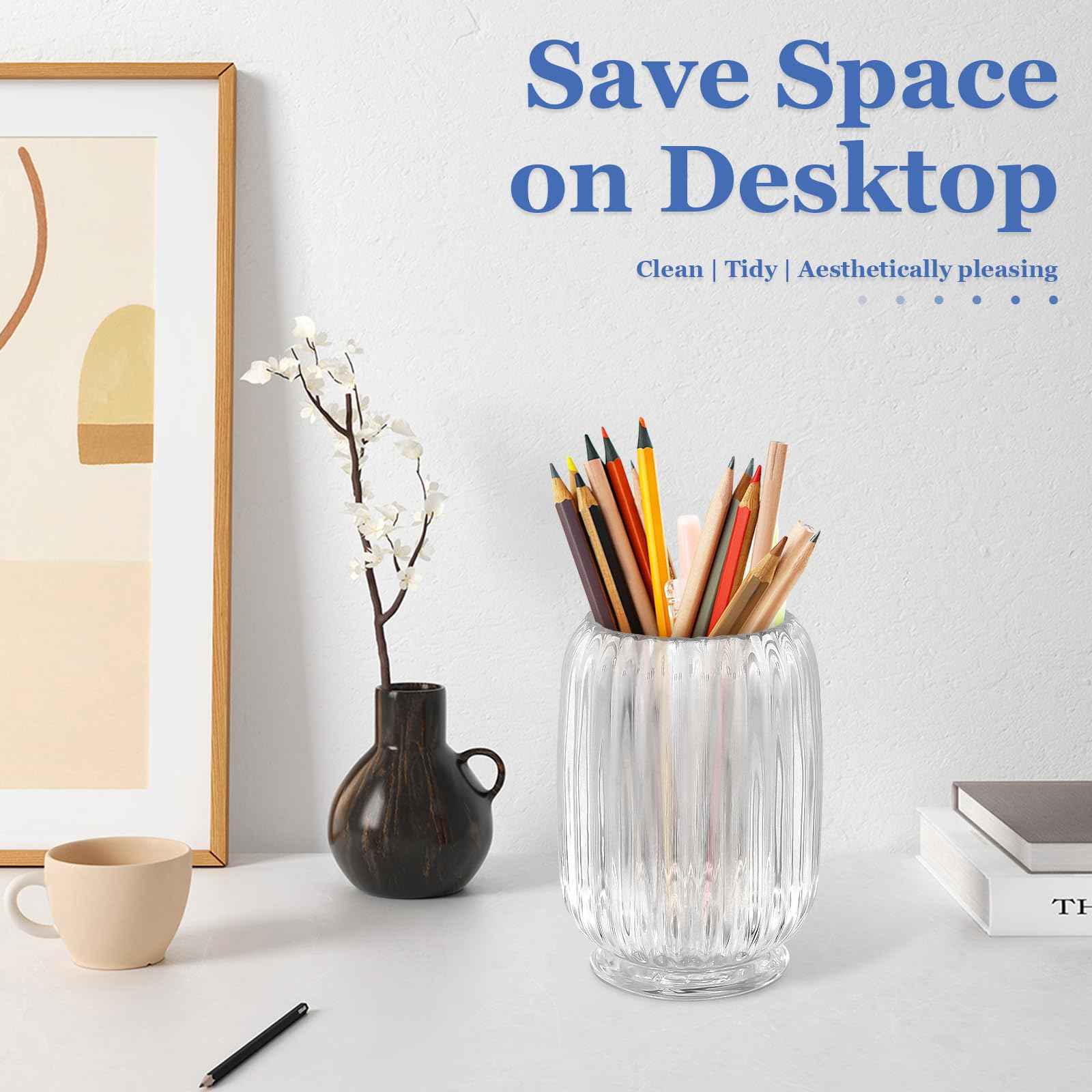 Makeup Brush Holder, Thick Glass Makeup Brush Organizer Cup, 4.8" Tall for Vanity Hair Brush Holder Brushes Storage, Makeup Brush Holder Organizer organizador de brochas de maquillaje Crystal Clear