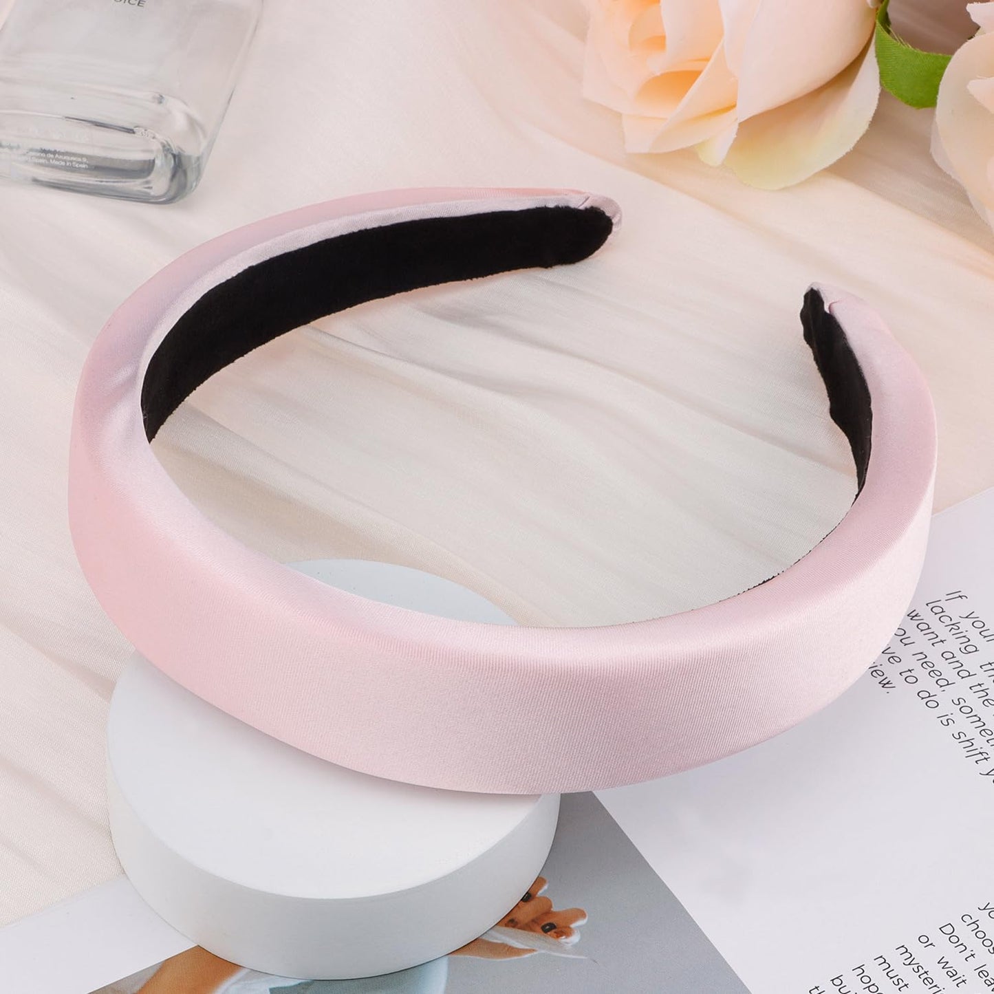 Atoden Headbands for Women Padded Headband Light Pink Satin Headbands Thick Headbands Plain Head Band Hair Bands Hair Accessories for Woman Girls