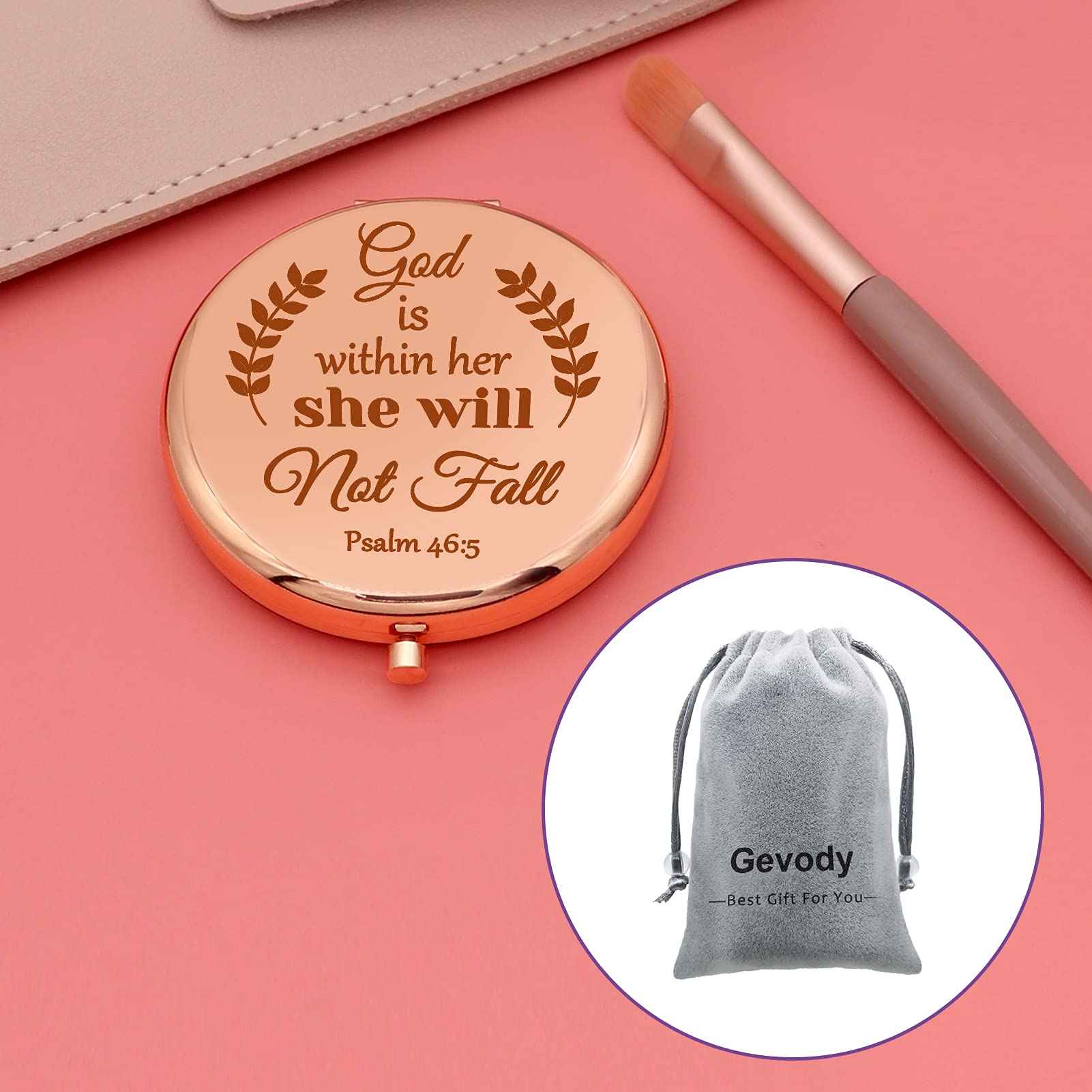Gevody Bible Verse Gifts Christian Gift Inspirational Gift for Women Compact Mirror Religious Gift Baptism Gift for Girl Goddaughter Godmother Easter Prayer Birthday Gift Personal Makeup Mirror