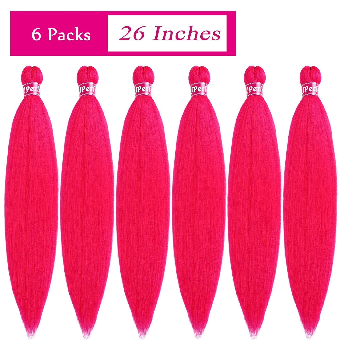 UPerfe Pink Braiding Hair Extensions for Braids Kanekalon Hot Pink Braiding Hair Pre Stretched Prestretched Braiding Hair Kids Knotless Jumbo Colored Braiding Hair 26 inch 6 Bundles