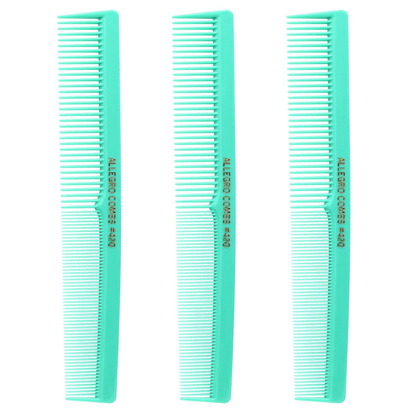 Allegro Combs 420 Hair Stylist Barbers Cutting Combs Beard Comb Mustache Mens Women Toddler Boys Braiding Hair Parting USA 3 Pc. (Fresh mint)