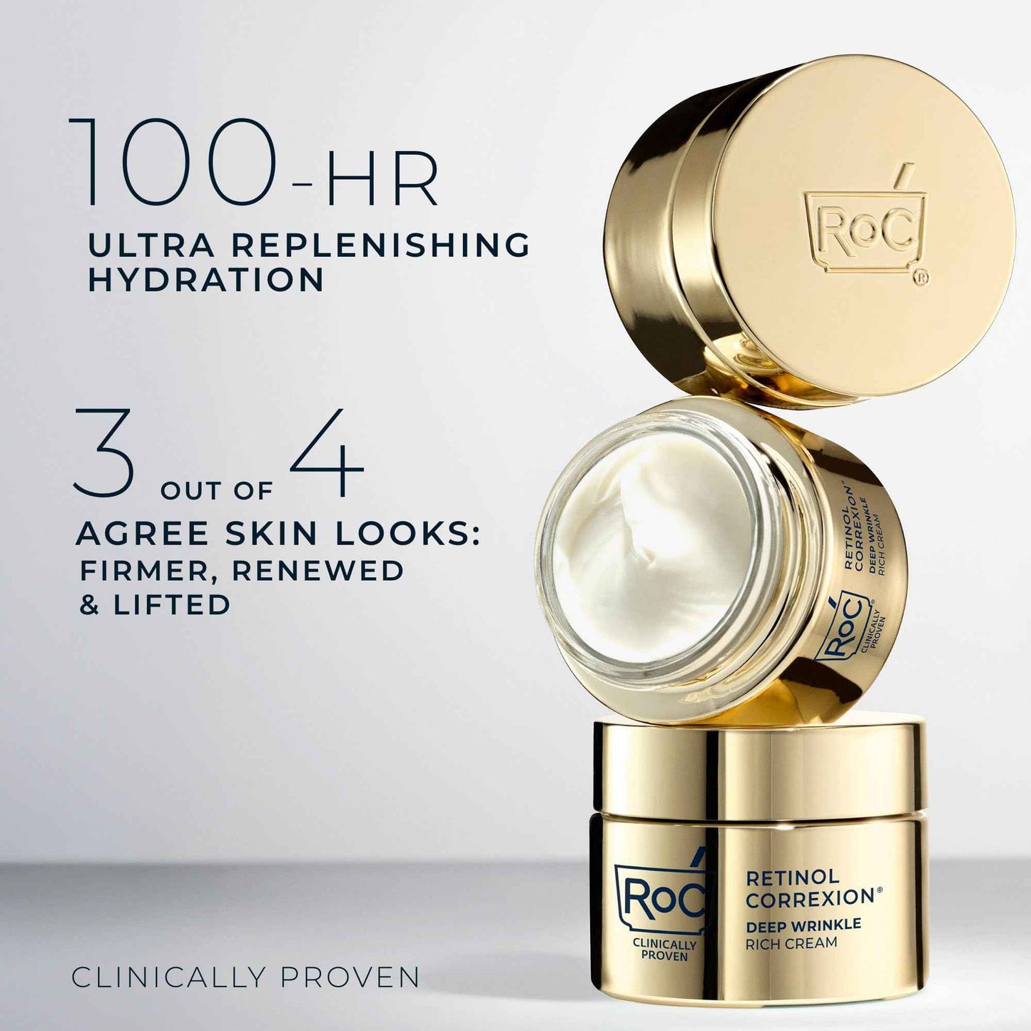 RoC Deep Wrinkle Rich Cream, Fragrance Free, Daily Anti-Aging Firming Cream For Persistent Dryness & Younger-Looking Skin For Women & Men, With Line Smoothing Eye Cream Packette, 1.7oz