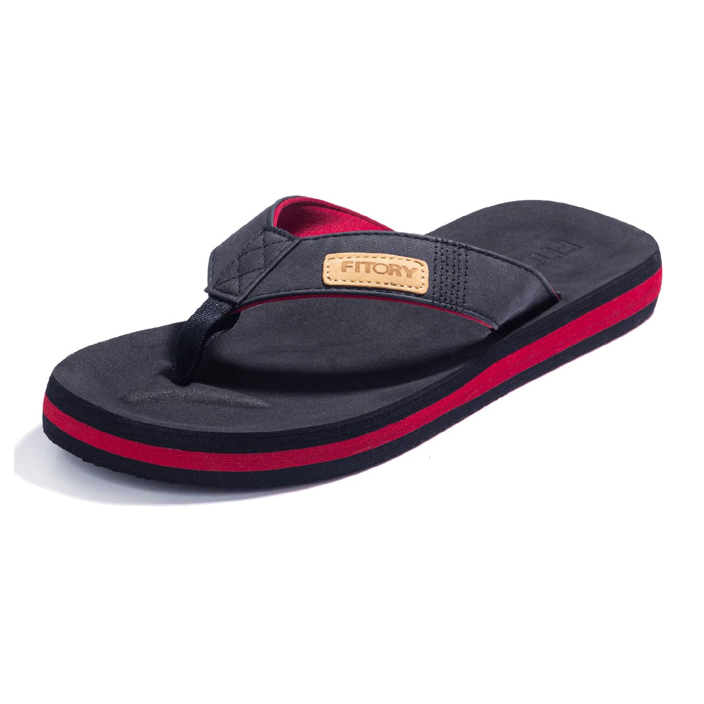 FITORY Men's Flip-Flops, Thongs Sandals Comfort Slippers for Beach Black/Red Size 6