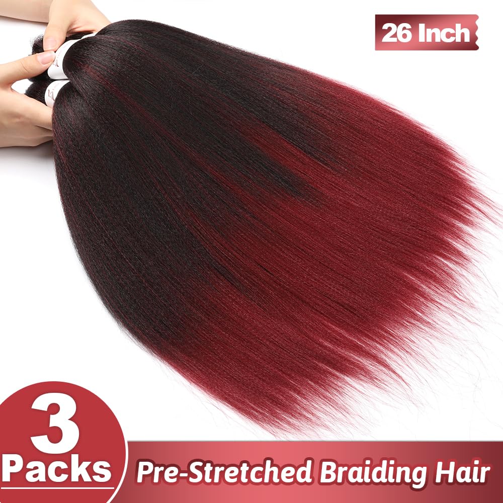 Pre stretched Braiding Hair 26 Inch Braiding Hair Extensions Hot Water Setting Synthetic Hair Pre Stretched Crochet Braids Hair(26 Inch,3 Packs,1B/900#