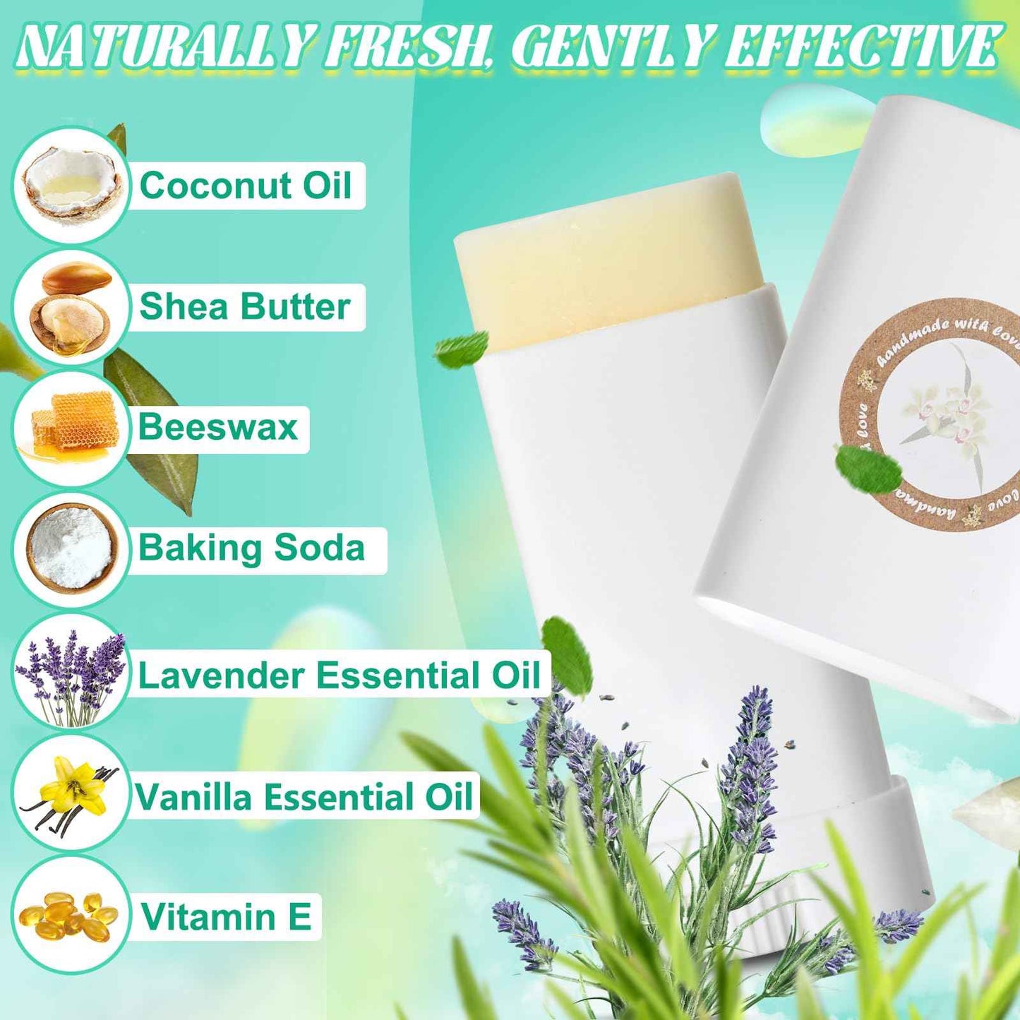 JCOOS Deodorant Making Kit, DIY Deodorant Kit, Aluminum Free Antiperspirant for Women and Men, Shea Butter, Coconut Oil, Baking Soda, Vanilla & Lavender Essential Oils, Containers Sweat & Odor Control