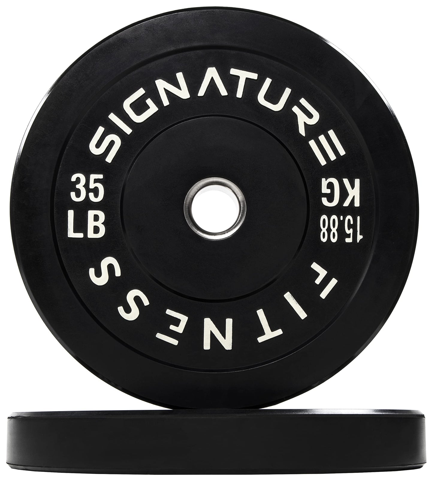 Signature Fitness 2" Olympic Bumper Plate Weight Plates with Steel Hub, 35LB, Pair