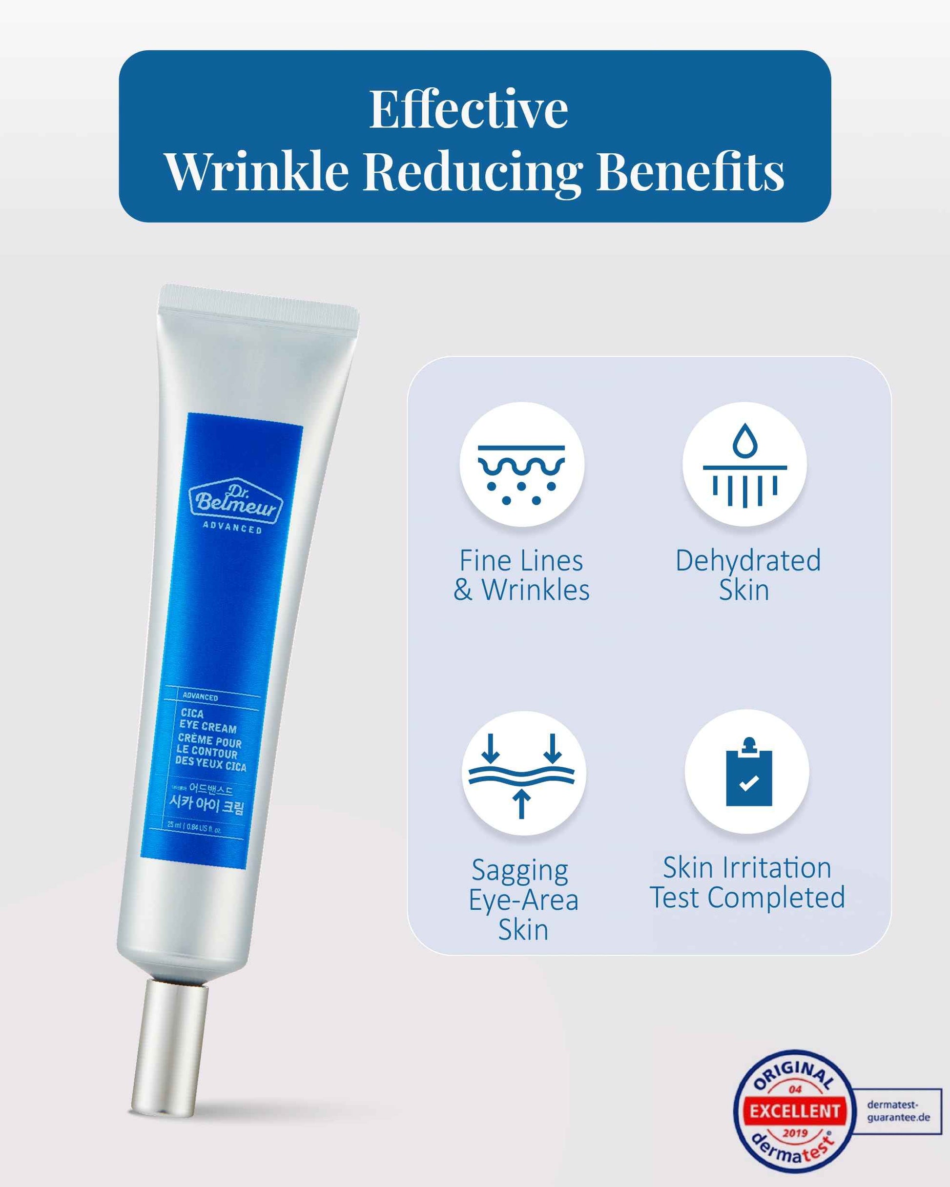 DR. BELMEUR Advanced CICA Eye Cream (0.9fl oz) - Gentle Eye Care for Delicate Skin. Korean Skin Care by LG Beauty. Ceramide, Centella Asiatica, Pro-Retinol.