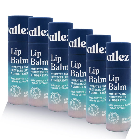 Vegan Lip & Eye Balm, Plant-Based Formula with Shea Butter, Jojoba Oil & Algae Extract for Skin Hydration & Protection, Sea Salt + Kelp Scent, 6-Pack