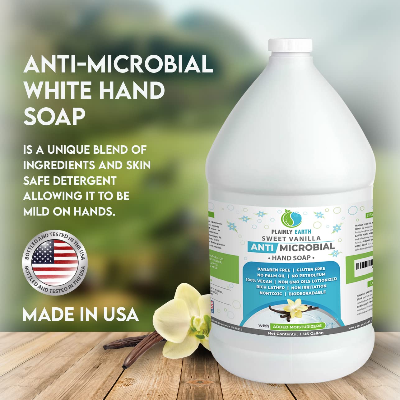 Plainly Earth AntiMicrobial Hand Soap - Antibacterial Hand Soap Moisturizing - Liquid Hand Soap Refill Antibacterial Gallon - Moisturizing Hand Soap Antibacterial - Gentle Hand Soap - 1 US Gallon