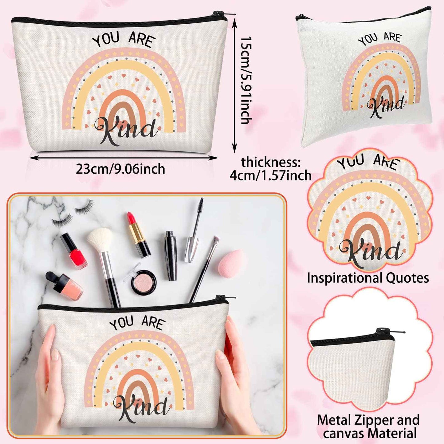 Pinkunn 68 Pcs Inspirational Gifts Bulk Inspirational Quote Key Chains Rainbow Canvas Cosmetic Bags with Zipper Motivational Stickers Button Badges Gifts for Teacher Birthday Graduation