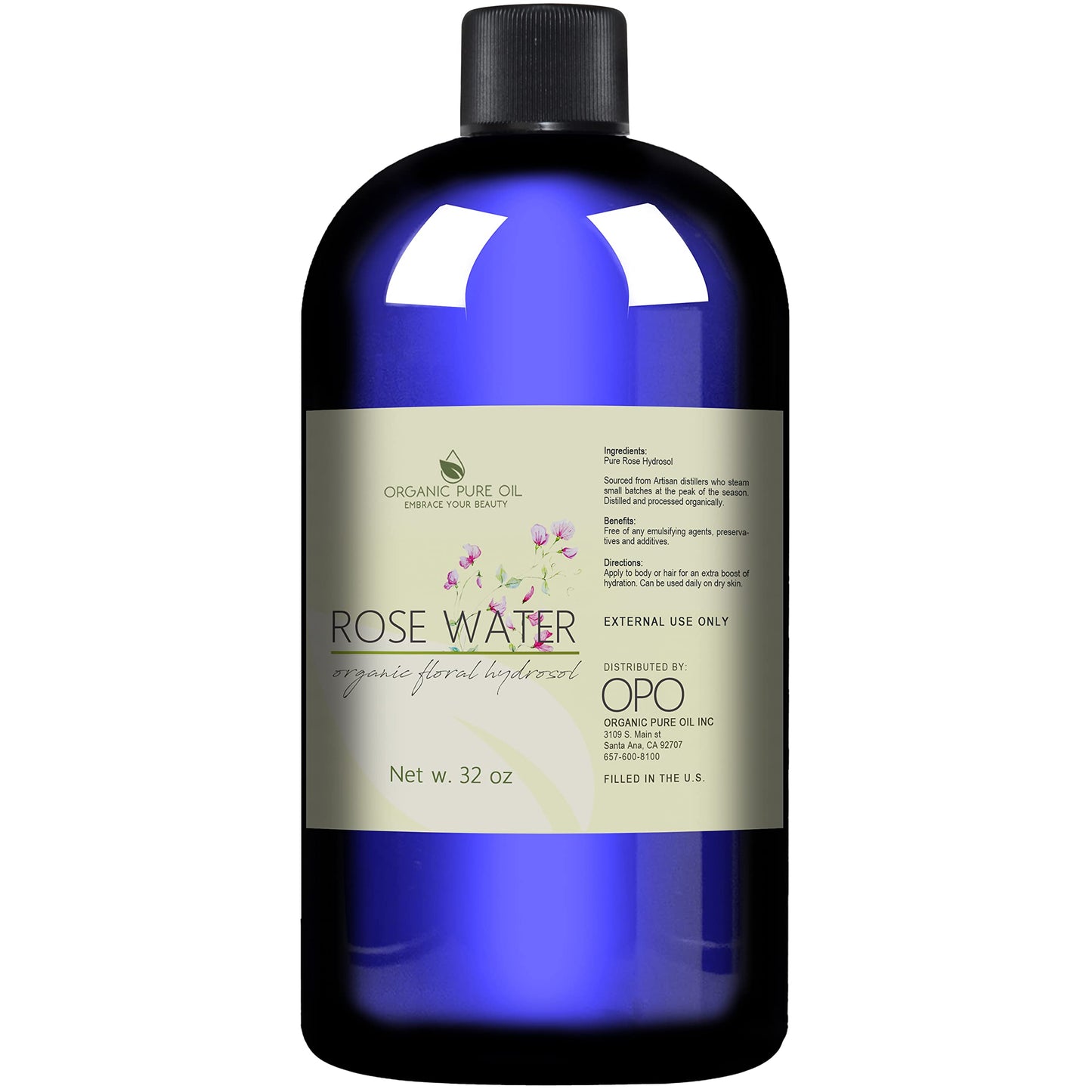 Rose Hydrosol Water - 32 oz - 100% Pure Rose Hydrosol – Hydrating Face Toner Rose Water for Skin and Hair, Linen Spray for Sheets, Room Freshener, Body Spray by Organic Pure Oil - Packaging May Vary