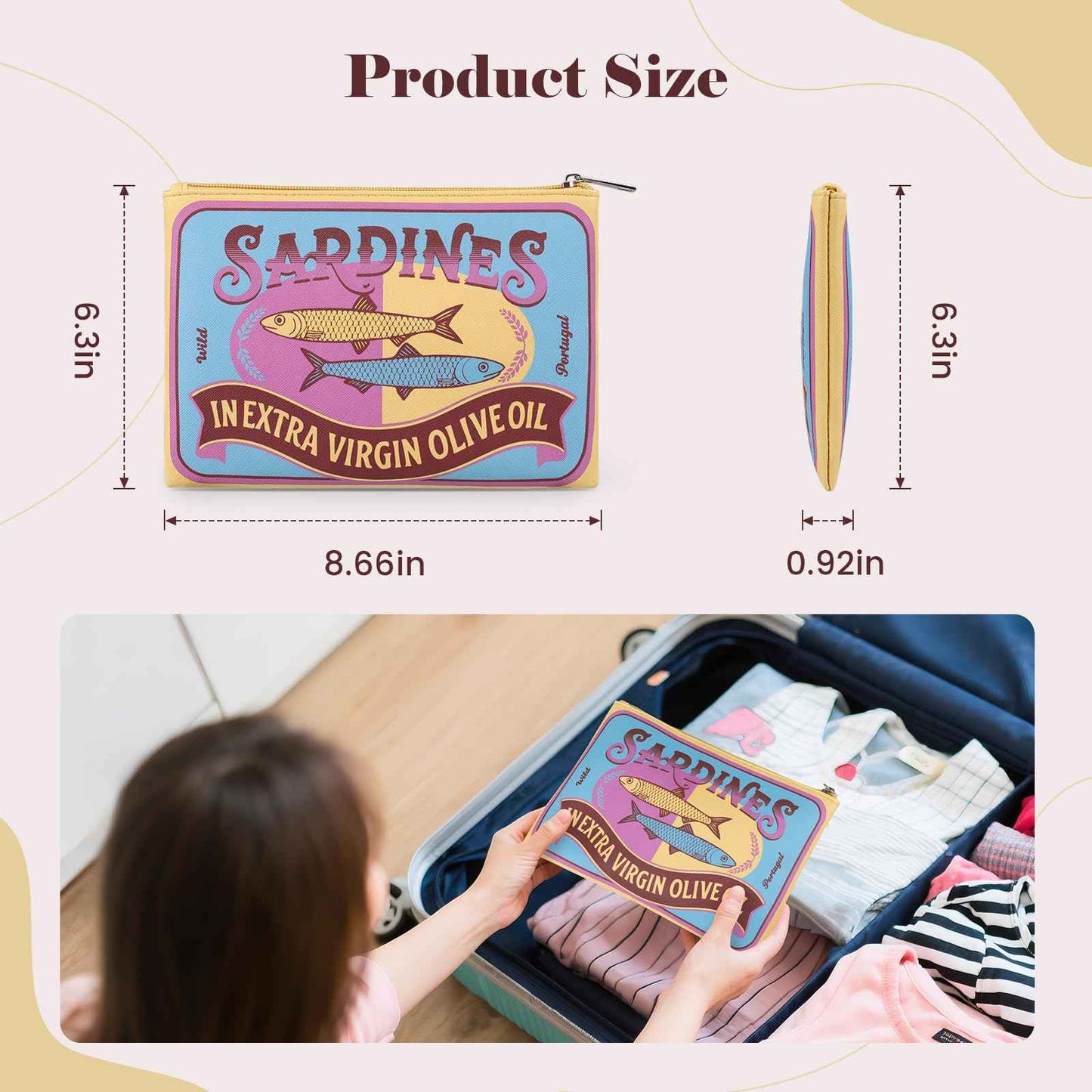 Sardines Makeup Bag, Funny Sardine Bag,Small Makeup Bags,Creative Cute Makeup Bags,Portable Travel Toiletry Pouch,Coquette Make up Pouch for Women