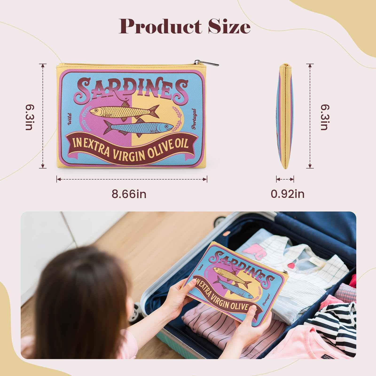 Sardines Makeup Bag, Funny Sardine Bag,Small Makeup Bags,Creative Cute Makeup Bags,Portable Travel Toiletry Pouch,Coquette Make up Pouch for Women