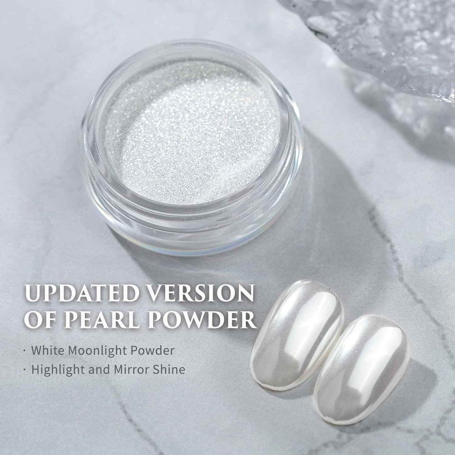 Pretty Diva White Chrome Nail Powder - 2 Colors White Pearl and Moonlight Chrome Powders for Nails, Highlight Moonlight Mirror Nails Powder Metalic Pigment