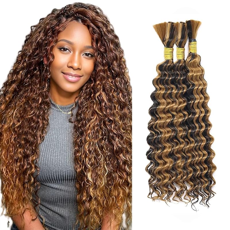 FuivJuix P4/27 Blonde 20 20 20 Inch Unprocessed Brazilian Virgin Deep Wave Braiding Hair – 3 Bundles 150g