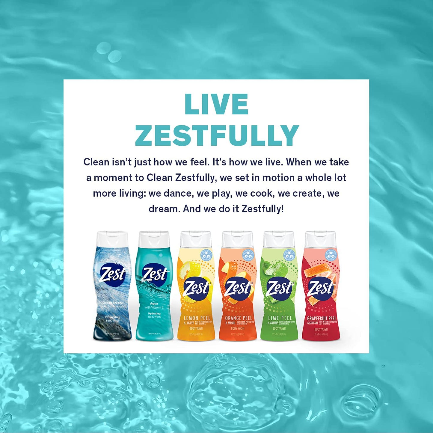 Zest Ocean Breeze Body Wash - Enriched with Sea Minerals - Rich Lathering Cleansing Body Wash Leaves Your Skin Feeling Smooth and Moisturized With an Invigorating Scent, 18 Fl Oz (Pack of 6)