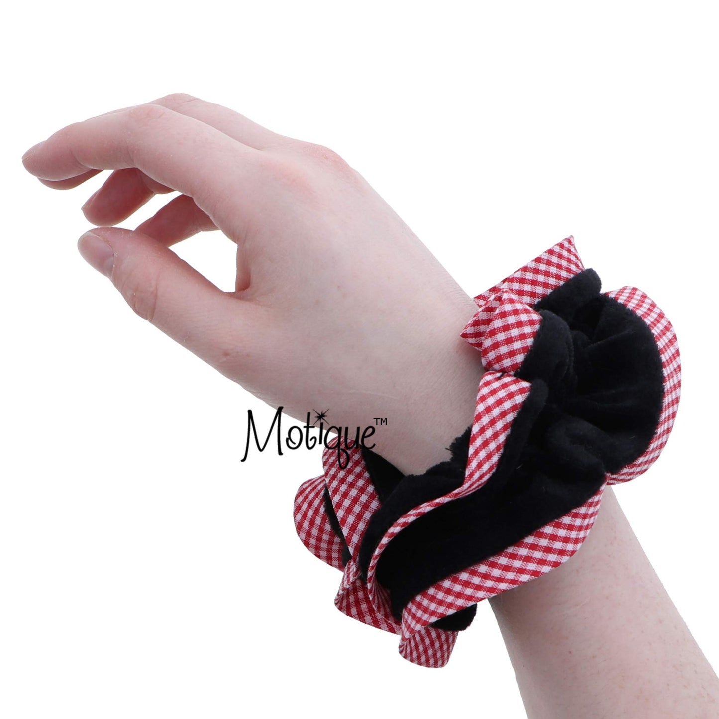 Velvet Hair Scrunchie with Red Checkered Trim