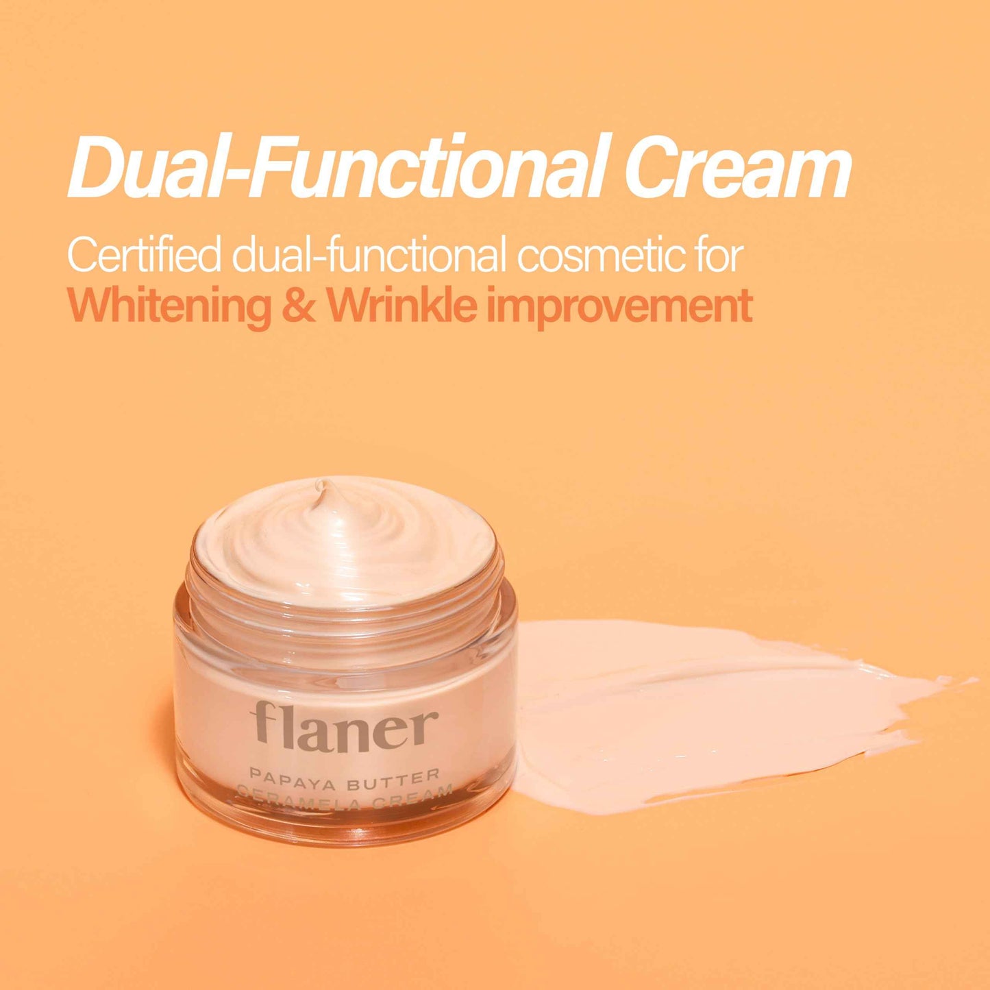 flaner Papaya Ceramela Moisturizer Cream – Dual-Function Wrinkle Firming and Brightening Face Cream, Ceramide & Melatonin, Lightweight Ceramide Cream for Dry Skin, Korean Skincare, 1.69 fl. oz