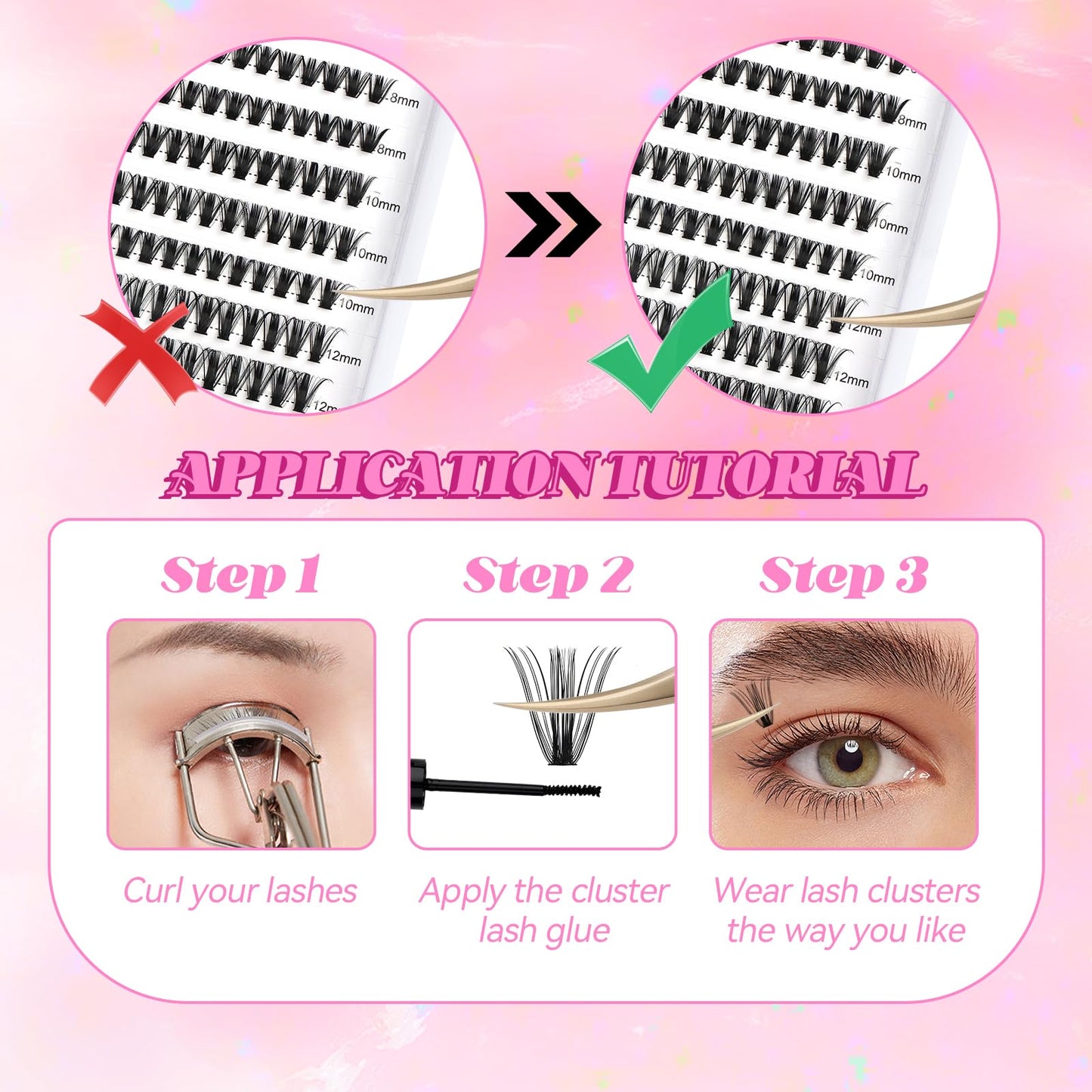 Cluster Lashes D Curl Lash Clusters ? Pcs Lash Extension Clusters Individual Lashes Soft DIY Eyelash Extensions Mixed Tray Eyelash Clusters Natural Look (50D-0.07D, 8-16mm)