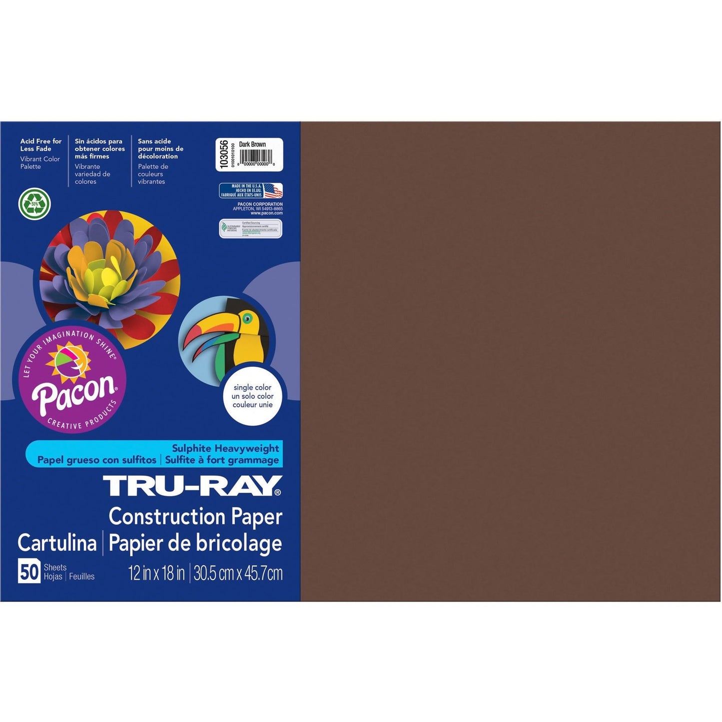 Tru-Ray® Construction Paper, 50% Recycled, 12" x 18", Dark Brown, Pack Of 50