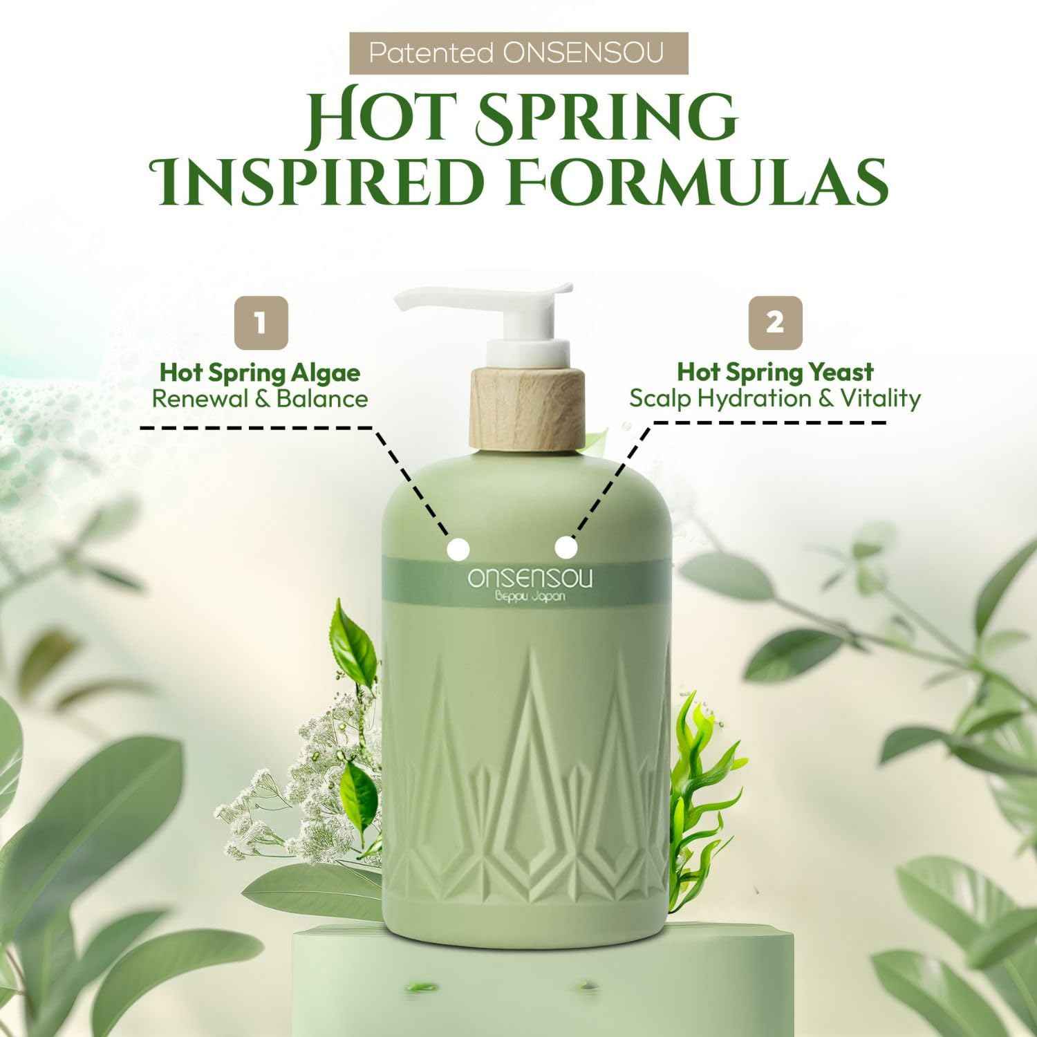 ONSENSOU Moisturizing Body Wash for Sensitive Skin Women & Men, Full Body Wash with Hot Spring Yeast, Ocean Nutrients & Kaolin from Japan, Daily Use 10.1 Fl Oz