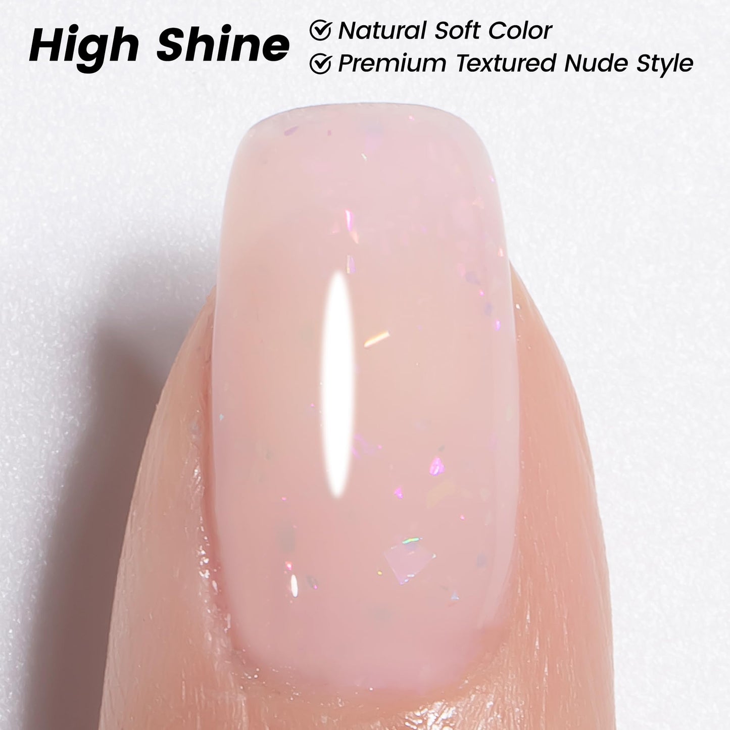 YTD Likomey Nude Glitter Gel Nail Polish,15ml Pink Brocade Shimmer Jelly Translucent Neutral Holographic Iridescent Sparkly Flakes Salon Home DIY UV Manicure Nail Art Varnish,SF370