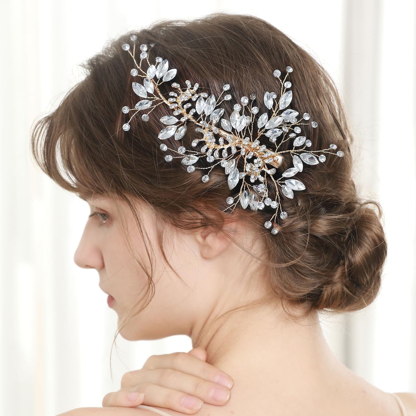 Flower Bridal Hair Combs Pearl Crystal Bride Wedding Hair Accessories Rhinestone Hair Piece Headpieces for Bride Bridesmaid Wedding Women and Girls (S8735 Gold)