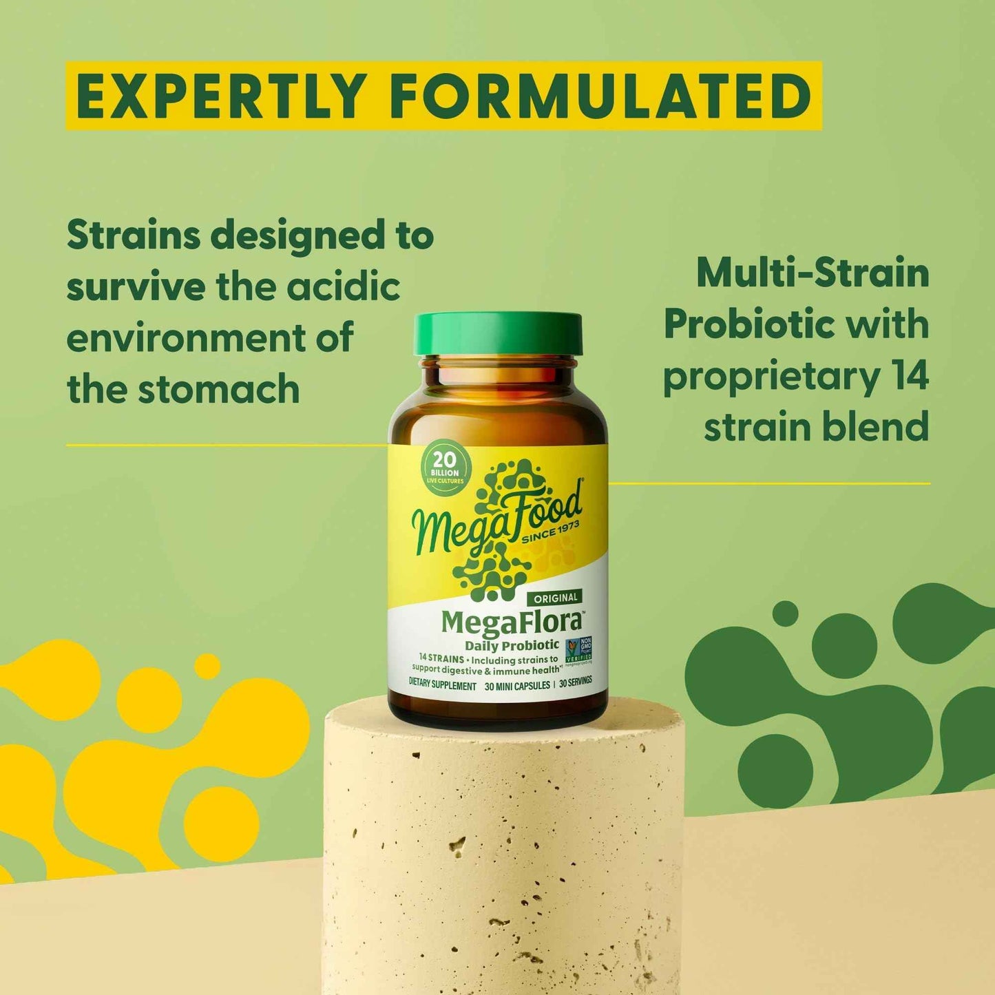 MegaFood MegaFlora Probiotic - Probiotics for Women Digestive Health - Immune Support Supplement - 20 Billion CFU - 14 Strains - Non-GMO - Vegetarian - 30 Mini Capsules (30 Servings)