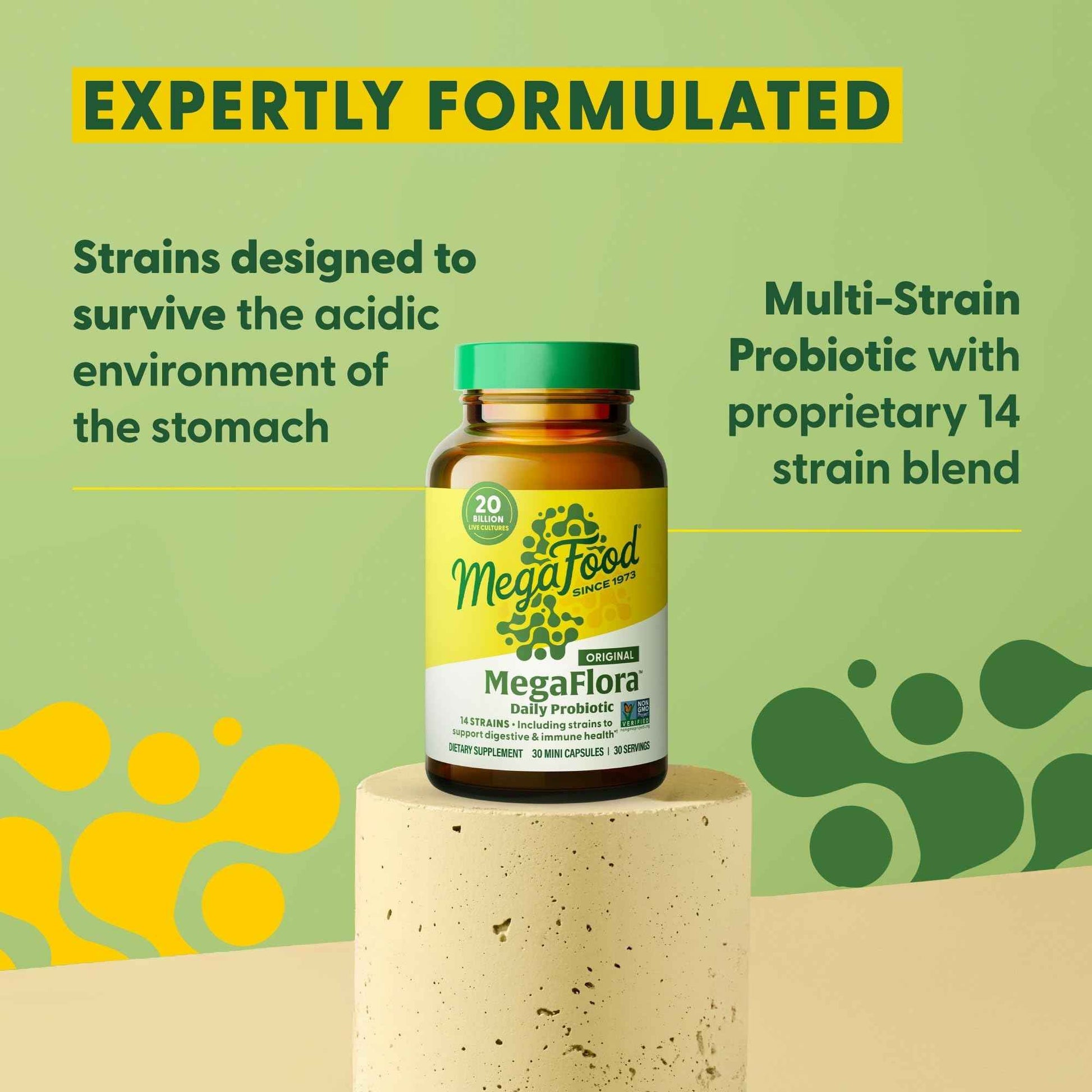 MegaFood MegaFlora Probiotic - Probiotics for Women Digestive Health - Immune Support Supplement - 20 Billion CFU - 14 Strains - Non-GMO - Vegetarian - 30 Mini Capsules (30 Servings)