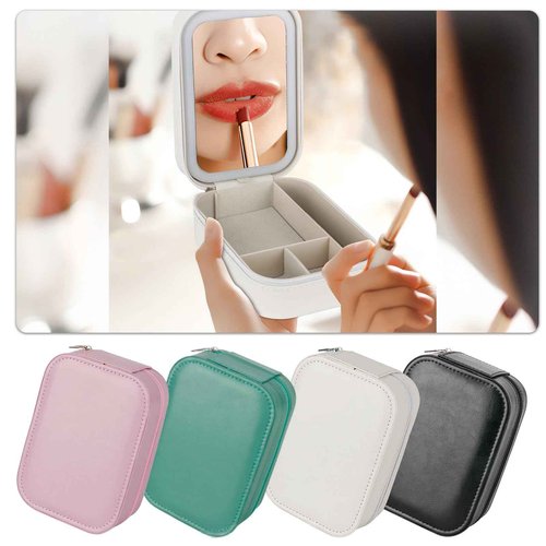 Dannir Travel Makeup Case with LED Mirror, Makeup Bag with Lighted Mirror, Cosmetic Storage Box, Christmas Portable Organizer Vanity Case for Women, Beauty Tool Accessories Rechargeable, Green