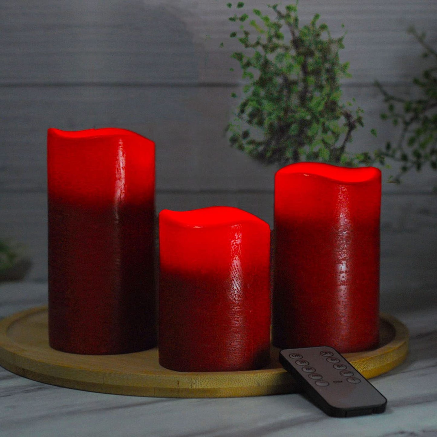 M Mirrowing 3-Pack Flickering Flameless Candles with Remote Control and Timer, 450+Hour Battery Operated LED Candle with Red Real Wax Shell for Christmas, Halloween, Party Décor (Batteries Included)