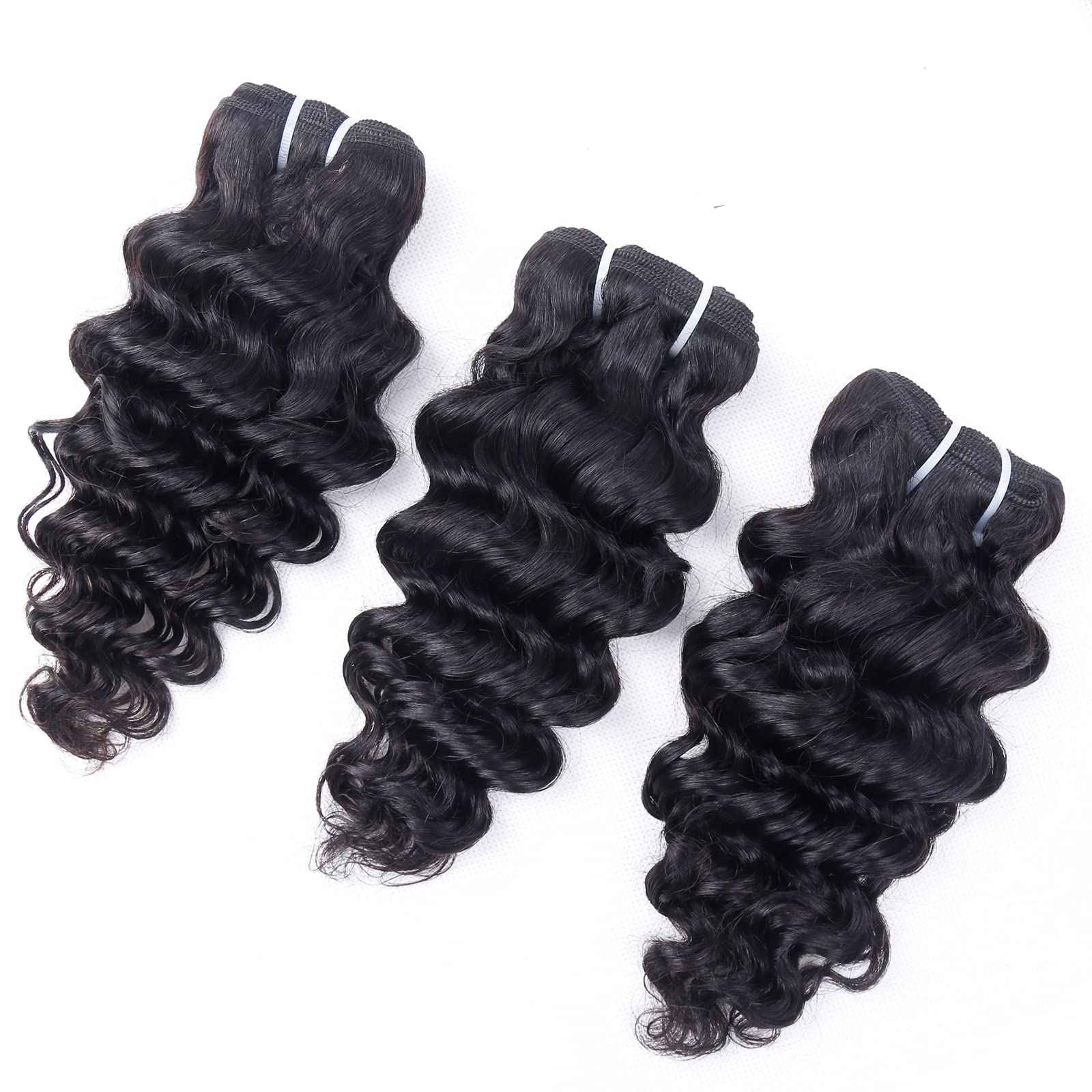 Deep Water Wave Bundles with Closure Brazilian Deep Short Bob Curly Human Hair 4 Bundles with 4x4x1 Middle Part Lace Closure Wet and Wavy 50g(10 10 10 10+10)