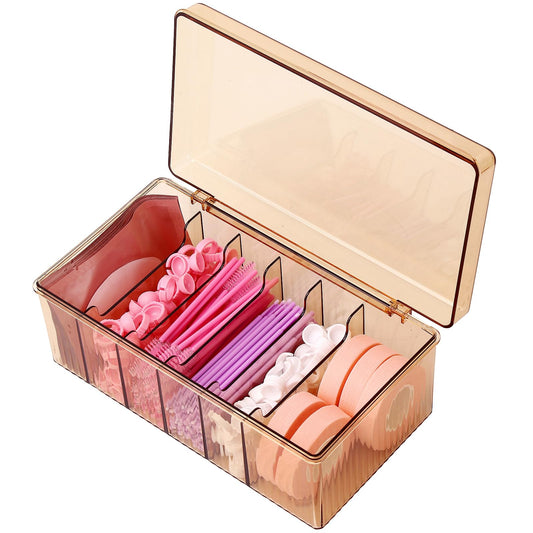 MoyRetty Acrylic Lash Extension Organizer, Large Capacity Eyelash Extension Supplies Storage Container Box, Neatly Store and Organize Your Lash Supplies (Amber)