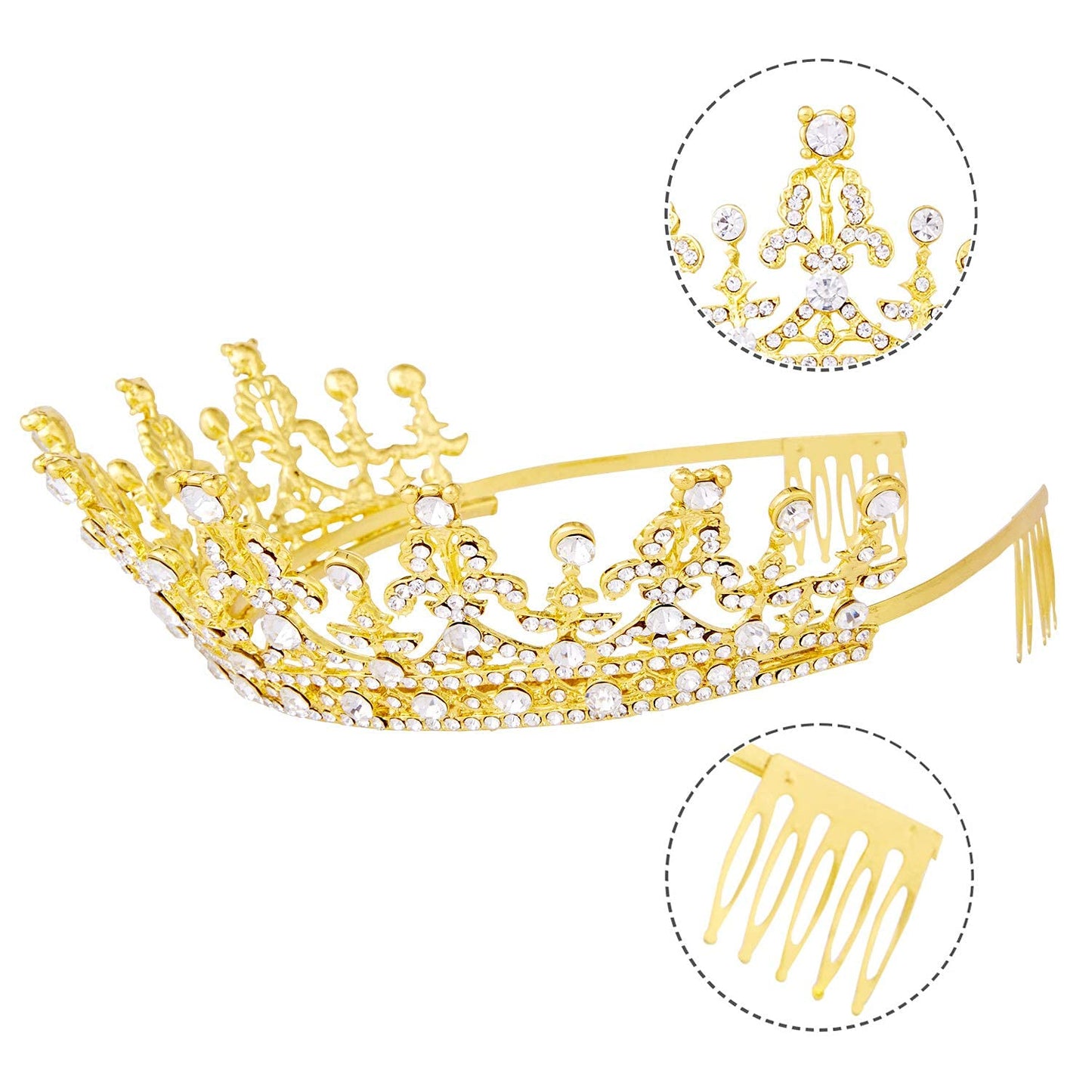 Vofler Tiaras and Crowns for Women Queen Gold Crystal Rhinestone Hair Jewelry Decor for Ladies Little Girls Bridal Bride Princess Birthday Wedding Pageant Prom Halloween Costume Party with Combs