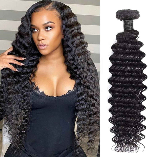 Deep Wave Bundles Human Hair Brazilian Virgin Hair Deep Wave One Weave Bundle 12A Grade Unprocessed Human Hair Extensions Natural Black 1 Bundle100g/pc (Deep Wave Bundles Human Hair, 20)