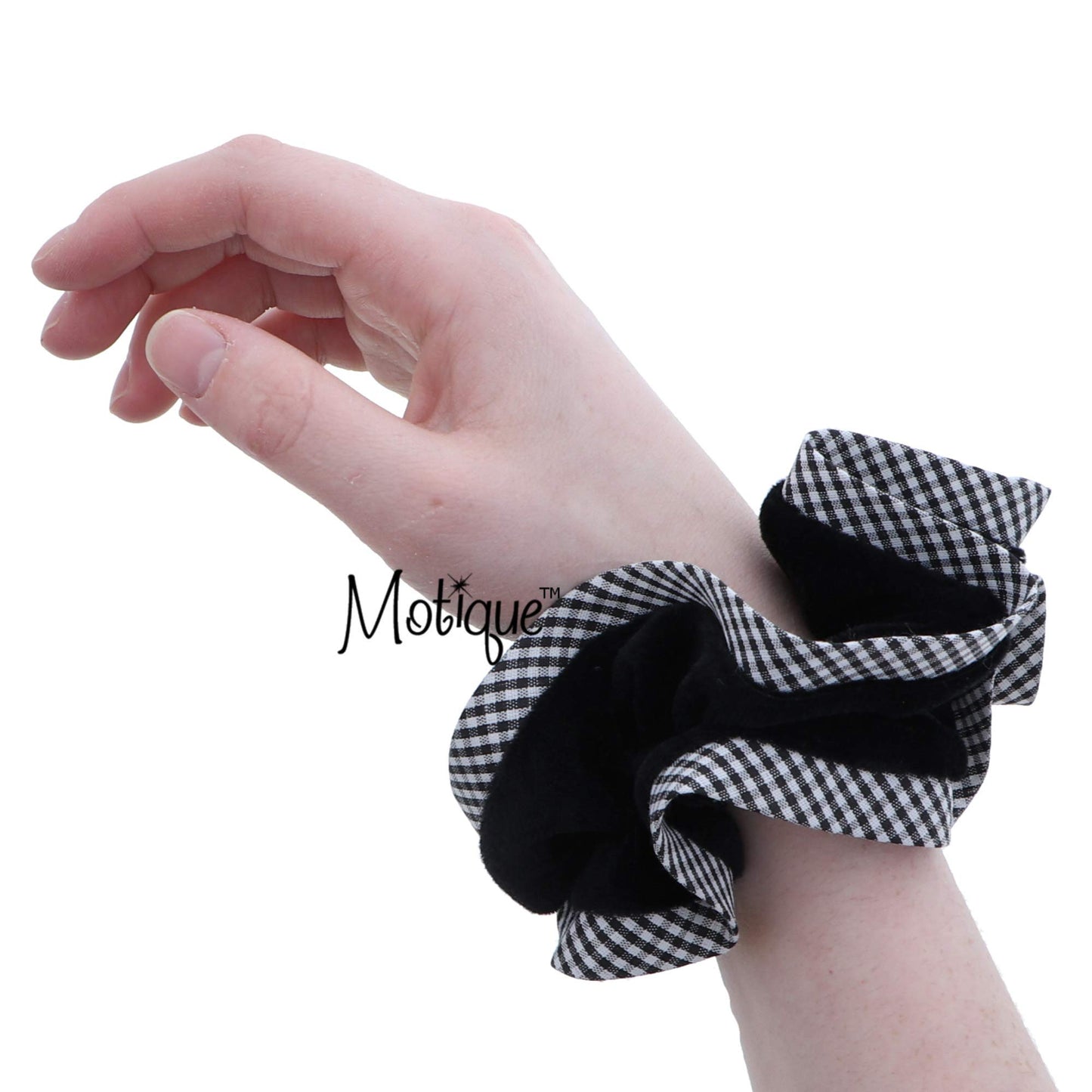 Velvet Hair Scrunchie with Black Checkered Trim