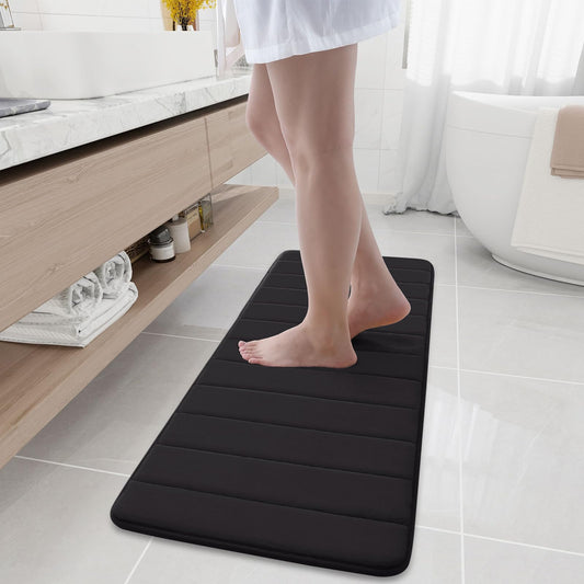 Buganda Memory Foam Bath Mat Rug, 47" x 17", Ultra Soft and Non-Slip Bathroom Rugs, Water Absorbent and Machine Washable Bath Rug Runner for Bathroom, Shower, and Tub, Black