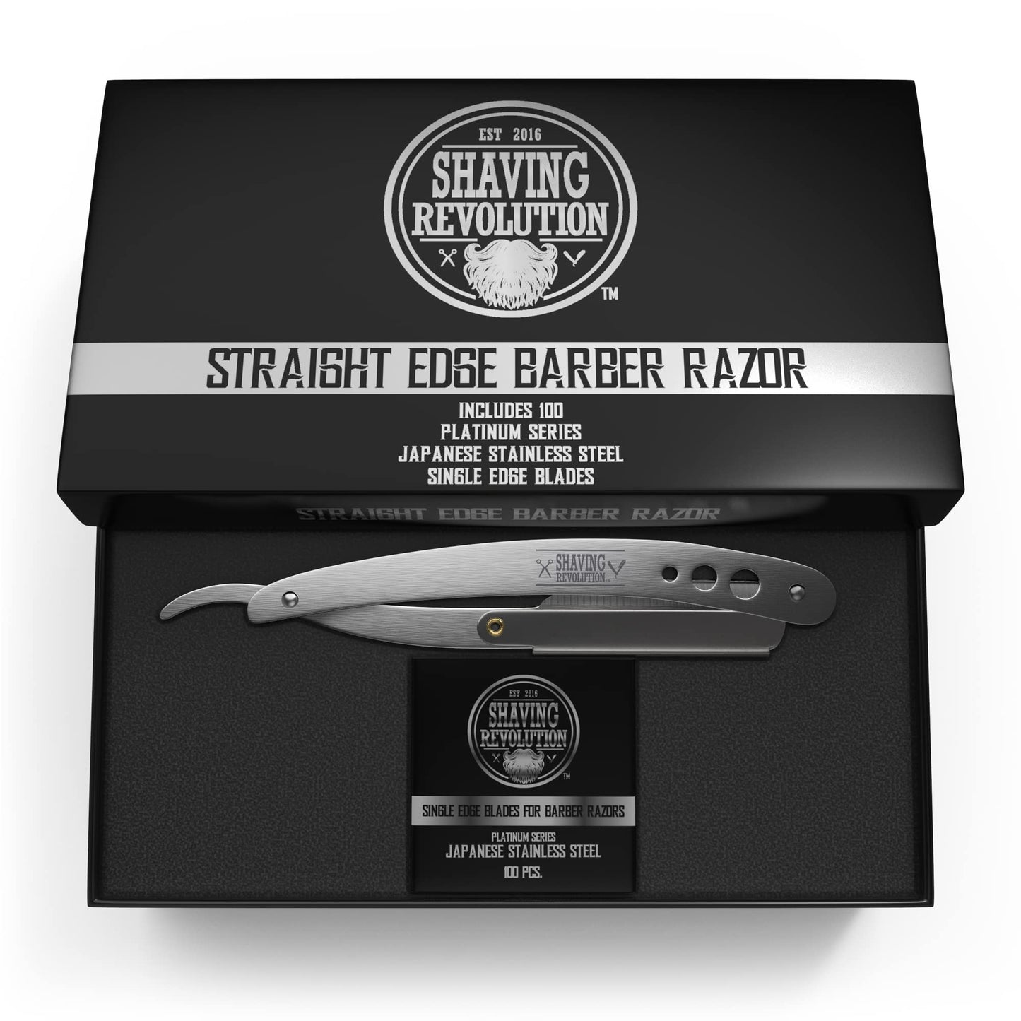 Straight Edge Barber Razor for Close Shaving - Professional Straight Blade Razor for Men with 100 Single Edge Blades- Mens Straight Razor Kit